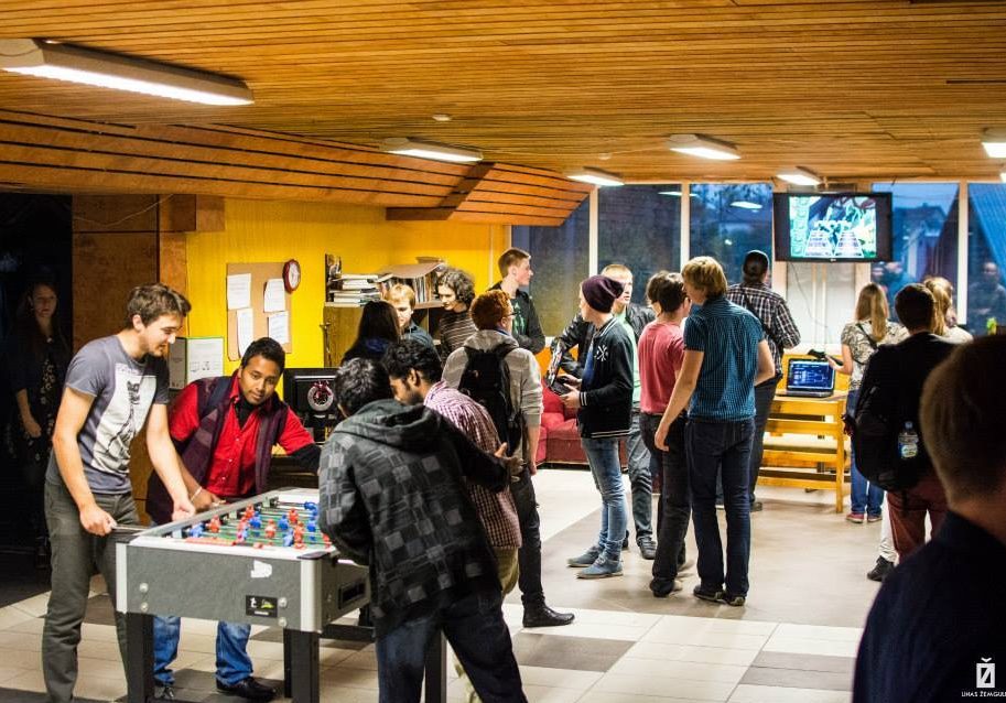 A group of students spending free time indoors.