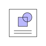 Minimalist black linear icon featuring overlapping purple square and circle shapes above two horizontal lines, resembling a digital document or record. Links to a webpage with more information about Digital Badges at KTU.
