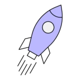 Minimalist black linear rocket icon with purple accents, representing innovation, entrepreneurship and new ideas. Links to a webpage with more information about KTU Startup Space.