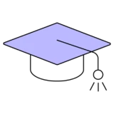 Minimalist black linear graduation cap icon with purple accents, representing student life, academic community and student representation. Links to a webpage with more information about the KTU Student's Association.