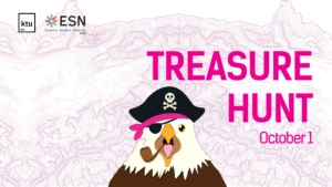 in the middle of a pink visual there is an eagle with pirate hat, eye patch and pipe.